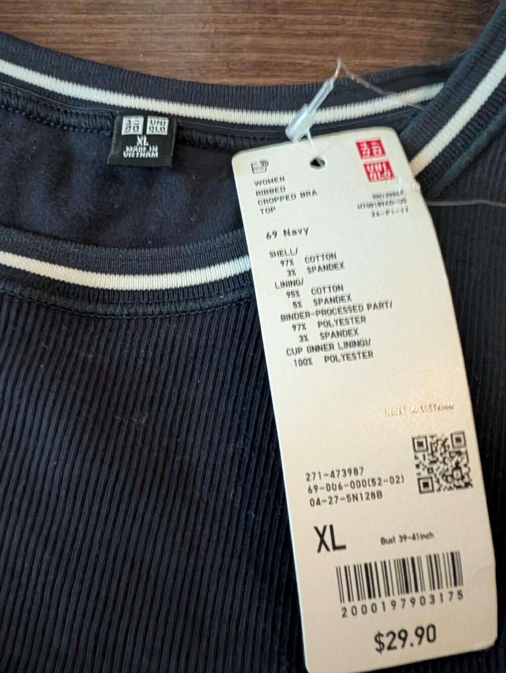 NWT! Uniqlo - Ribbed Cropped Bra Tank Top 473987(52-021) | Navy |& White | XL - Picture 10 of 12